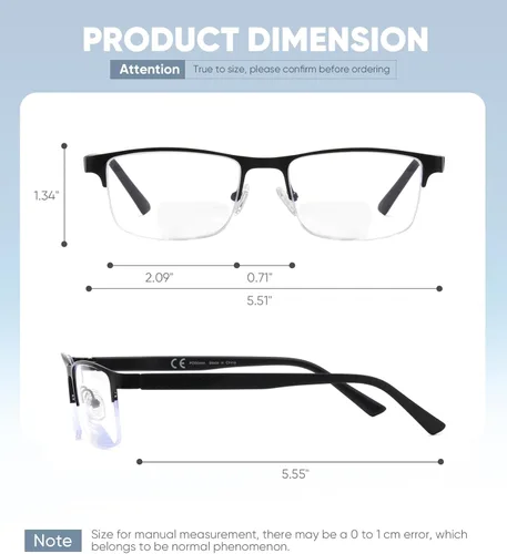 Miniatura 6 de Missfive Paquete de 2 lentes de lectura bifocales para hombre, bloqueo de luz azul, lectores casi de doble uso, bisagras de resorte duraderas