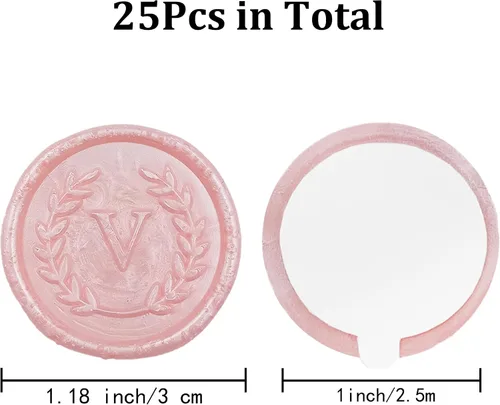 Miniatura 2 de 25 piezas de pegatinas adhesivas de sello de cera rosa en forma de letra V, hechas a mano, sin necesidad de sello, pegatinas de cera para rasgar