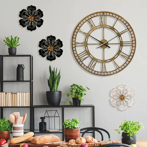 Miniatura 6 de Decoración artística de pared de flores de metal, escultura floral moderna y rústica de 8.3 pulgadas, hierro envejecido para colgar en la pared
