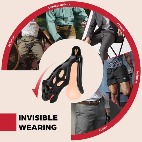 Miniatura 6 de Jaula de castidad, dispositivo de castidad masculina invisible ligero con 3 anillos activos, jaula grande para pene impresa en 3D, juguetes sexuales