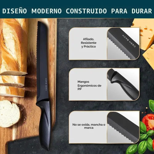 Miniatura 5 de Home Hero Juego de cuchillos de cocina, organizador de bloques de cuchillos de madera, cuchillas de acero inoxidable de alto carbono, asas