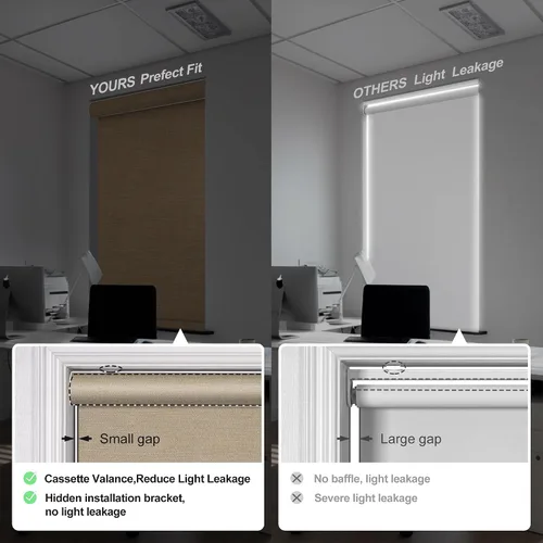 Miniatura 4 de Boolegon Persianas enrollables opacas para ventana, sin cordón, de tela de lino con aislamiento térmico, protegen de luz UV, casa, oficina, Beige