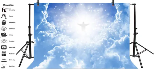 Miniatura 3 de Leyiyi Fondo de fotografía de Jesucristo en el cielo, 5 x 3 pies, paraíso Dios, lugar, cielo, nube, bokeh, halos, punto, pancarta sagrada, telón
