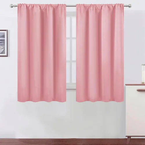 Miniatura 77 de LEMOMO Cortinas opacas negras para cocina, 42 x 45 pulgadas, juego de 2 paneles de cortinas opacas con bolsillo para cortinero para ventana pequeña