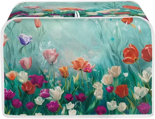 Miniatura 9 de Cubierta para tostadora de flores coloridas de 2 rebanadas de ranura ancha, a prueba de polvo, protectores de huellas dactilares y protección contra