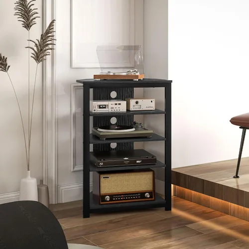 Miniatura 8 de HOMCOM Soporte multimedia con estante de audio de 4 niveles, estante de esquina para medios AV con gestión de cables para reproductores de DVD, Negro