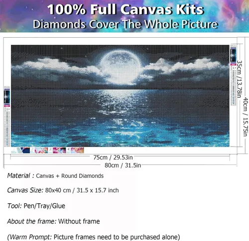 Miniatura 2 de JATOK - Kits de pintura de diamantes grandes para adultos (31.5 x 15.7 pulgadas) DIY 5D Sea Moon Full Round Drill Crystal Rhinestone Bordado Cuadros