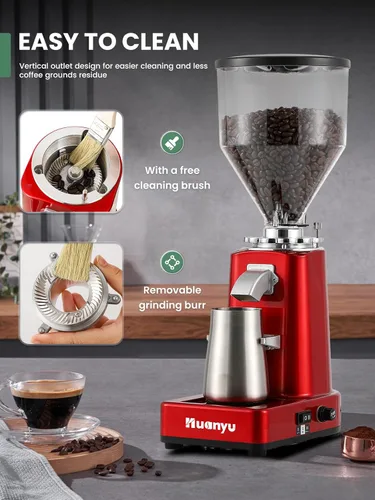 Miniatura 7 de Huanyu Molinillo de café de rebabas, rebaba plana de acero inoxidable, 19 ajustes de molienda precisos, capacidad de 35 onzas y dosis doble para 019