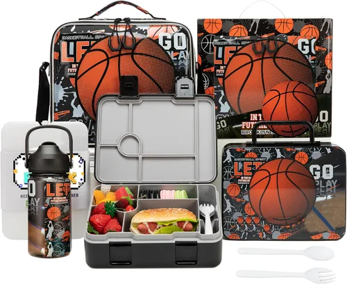 Miniatura 16 de Caja Bento para Niños Lonchera para Niños Caja Bento para Niños Juego de Lonchera con 5 Compartimentos Botella de Acero Inoxidable para Agua, Bolsa