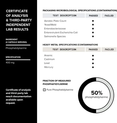 Miniatura 6 de Toniiq Fosfatidilserina - Fórmula de 400 mg - La primera del mundo con 50% de pureza - La mayor pureza en los EE. UU. - Suplemento