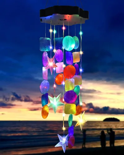 Miniatura 9 de Toodour Campanillas de viento solares para exteriores, conchas, regalos de luz para mamá, abuela, mujeres, esposa, niñas, luz móvil decorativa solar
