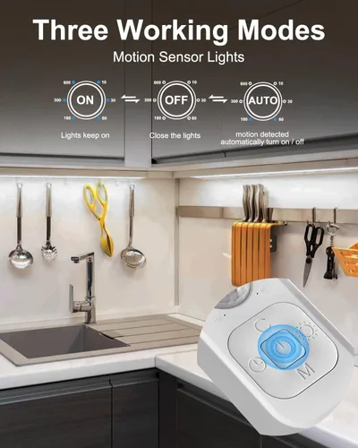 Miniatura 5 de Tira de luces LED con sensor de movimiento - Iluminación debajo del gabinete con adaptador de corriente, 6 niveles ajustables de brillo y Blanco frío