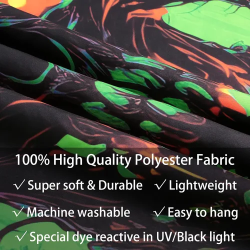 Miniatura 6 de SparkLia Tapiz de calavera de fuego con luz negra, esqueleto ardiente reactivo a los rayos UV, para colgar en la pared, brilla en la oscuridad