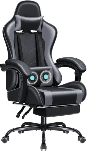 Miniatura 8 de JUMMICO Silla ergonómica para videojuegos con reposapiés y soporte lumbar de masaje, silla de videojuegos de altura ajustable con asiento giratorio