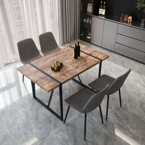 Miniatura 22 de YYQ Juego de mesa de comedor para 4, mesa de cocina de madera de 59 pulgadas y sillas para 4, moderno juego de mesa de comedor de 5 piezas con 4