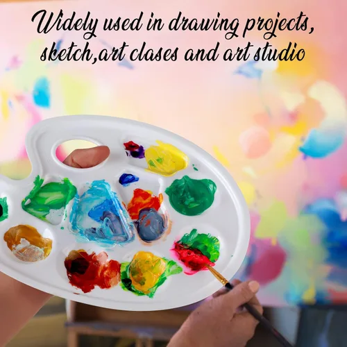 Miniatura 6 de FANDAMEI 20 paletas de bandejas de pintura ovaladas, paleta de bandeja de pintura de plástico, paletas de pintura con agujero para el pulgar