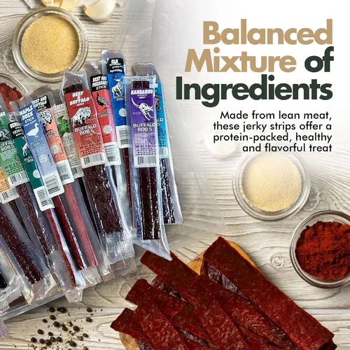 Miniatura 4 de Buffalo Bob's Wild Game Jerky (paquete de 10) Paquete de regalo de muestra de carne exótica premium Incluye búfalo, alce, venado, avestruz