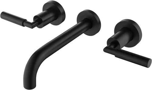 Miniatura 11 de RBROHANT RB0735D - Grifo de montaje en pared negro con drenaje desplegable para fregadero sin desbordamiento, grifo de fregadero de baño de doble