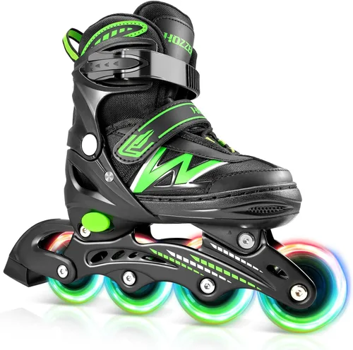 Hozzen Patines en línea para niños y niñas, patines en línea ajustables con luces iluminadoras, patines de exterior para niñas, niños, jóvenes de 5