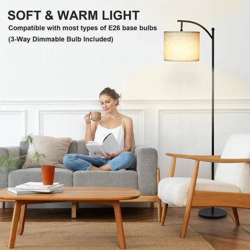 Miniatura 5 de LALISU Lámpara de pie moderna, lámpara de pie ajustable de 3 formas con pantalla de lino, altura ajustable, interruptor de pie, lámpara de lectura