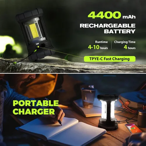 Miniatura 4 de elesall Linterna de campamento, linterna LED recargable de 3000 lúmenes, 5 modos de luz, linterna impermeable COB, luz de campamento para cortes