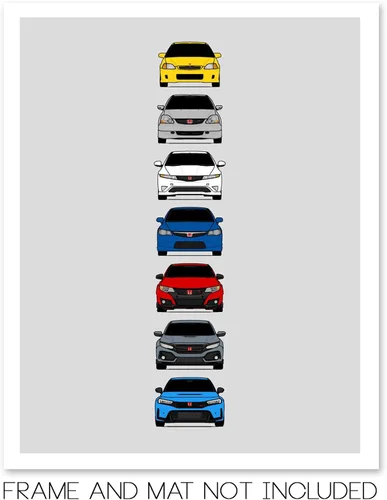 Miniatura 2 de Custom Car Posters Póster hecho a mano compatible con Honda Civic Type-R Generations e impresión de Civic Type R