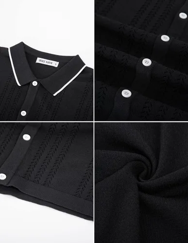 Miniatura 8 de GRACE KARIN Polo de punto transpirable para hombre, camisas con botones de bolos ahuecados
