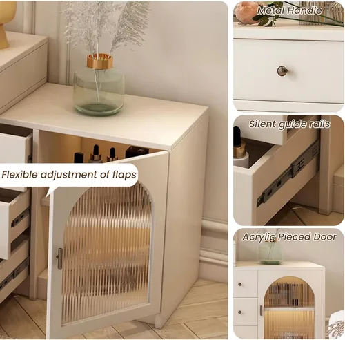 Miniatura 6 de Escritorio de tocador con espejo iluminado LED, mesa de maquillaje con cajón grande y gabinete, 3 modos de iluminación de brillo ajustable, tocador