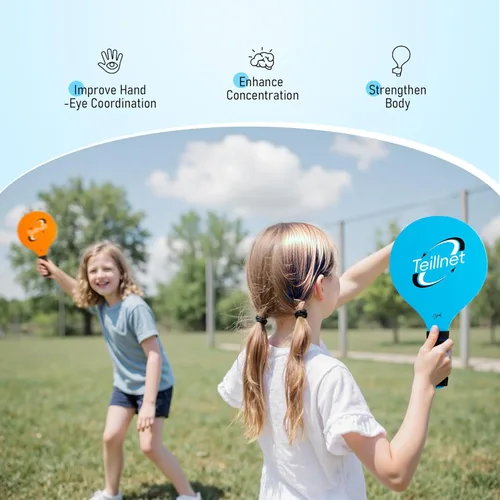 Miniatura 6 de TEILLNET Juego de pelotas de remo de playa, juegos familiares para niños y adultos, juego de bádminton con 4 raquetas, juguetes deportivos