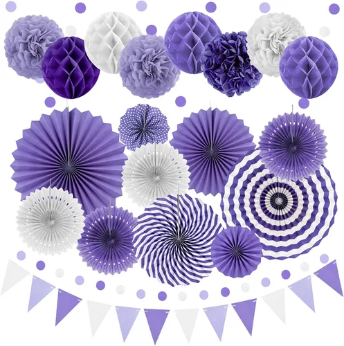 Miniatura 11 de 23 piezas de decoraciones de fiesta de cumpleaños azules para niños y hombres, bola de panal azul marino real azul claro, abanicos de papel