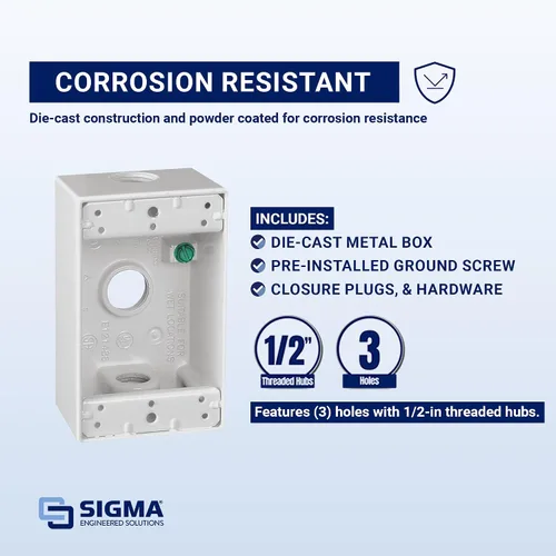 Miniatura 3 de SIGMA ENGINEERED SOLUTIONS 14250WH Caja de Salida Eléctrica de Metal, Resistente a la Intemperie, Protector de Enchufe y Receptáculo de Montaje
