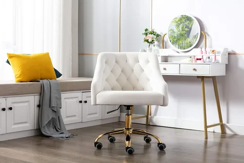 Miniatura 4 de Silla cómoda de trabajo para oficina en casa con ruedas, bonita y moderna silla de escritorio de tocador giratoria ajustable tapizada en terciopelo
