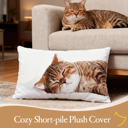 Miniatura 4 de Almohada de felpa de gato de 12 x 20 pulgadas, juego de 2 lindos animales de peluche para niñas, almohada de felpa suave para decoración de muñecas