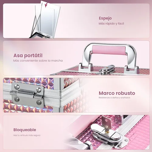 Miniatura 3 de Joligrace Estuche de Tren de Maquillaje Estuche de Maquillaje Organizador Bolsa de Cosméticos Portátil con Caja de Almacenamiento de 2 Bandejas