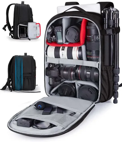 Miniatura 11 de BAGSMART Mochila para cámara, bolsas expandibles para cámara DSLR SLR para fotógrafos, mochila de viaje para fotografía con compartimento para Gris