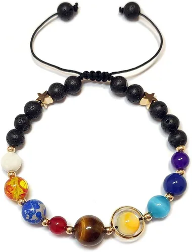 Pulsera de cuentas de piedra para mujer, diseño de galaxia del universo de 8 planetas o 9 planetas en el sistema solar, pulseras de estrella