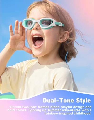 Miniatura 3 de Gafas de natación para niños en doble tono, almohadillas ajustables para la nariz y silicona suave a prueba de fugas (6-14), visión clara, antivaho