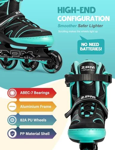 Miniatura 3 de 2PM SPORTS Patines en línea ajustables para niños de 4 a 12 años, patines en línea juveniles para niñas y niños de 5 a 8 a 12 años con ruedas de luz