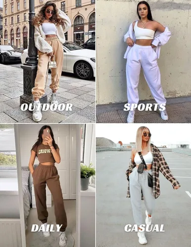 Miniatura 5 de Pinspark Pantalones deportivos con forro polar para mujer, para invierno y otoño, pantalones deportivos casuales holgados con bolsillos