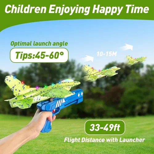 Miniatura 3 de Paquete de 3 juguetes lanzadores de aviones, espuma LED de 13.2 pulgadas 2025 caza F-15 Eagle y avión planeador catapulta para niños, juguetes