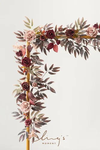 Miniatura 3 de Ling's Moment - Guirnalda de Flores Artificiales de 5 Pies de Borgoña, Guirnalda Floral de Rosa Marrón, Flores de Arco, Vid para Decoración de Fondo