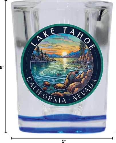 Miniatura 3 de Lake Tahoe California Design C Souvenir - Vaso de chupito cuadrado de 2.5 onzas, base azul, paquete de 2
