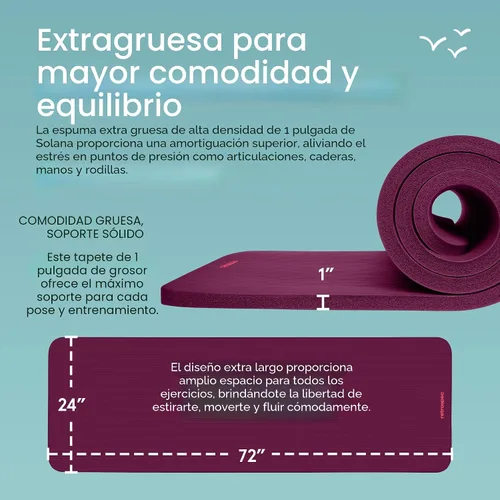 Miniatura 3 de Retrospec Solana - Tapete de yoga de 1 pulgada de grosor con correa de nailon, unisex, antideslizante, para yoga, pilates, estiramiento, ejercicios