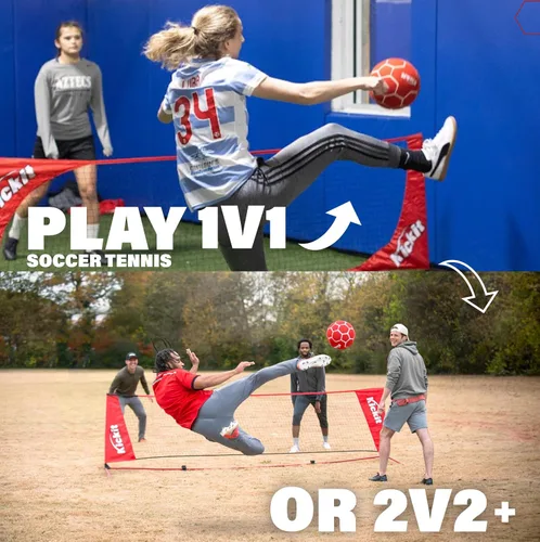 Miniatura 5 de Kickit Juego de tenis de fútbol profesional, portátil de 12 pies de ancho x 3 pies de alto y pelota ligera suave, para jugar al aire libre