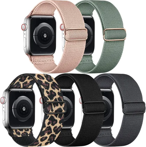 Miniatura 19 de 5 Pack de bandas elásticas de nylon compatibles con Apple Watch de 40 mm, 41 mm, 42 mm, 44 mm, 45 mm, 46 mm, 49 mm, 38 mm para mujeres y hombres