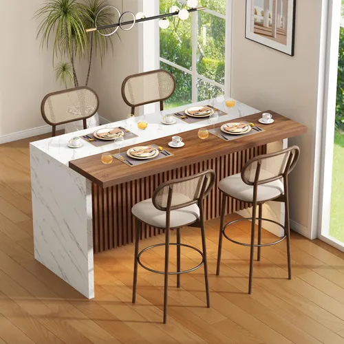 Miniatura 13 de Mesa de comedor grande de mármol de imitación de 63 pulgadas para 4-6 personas, mesa de isla de cocina con luces LED, mesa de comedor de cocina