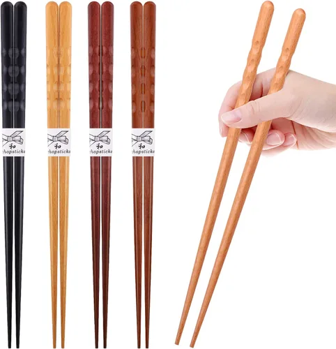Miniatura 4 de GLAMFIELDS Palillos Reutilizables de Madera Natural Japonesa 5 Pares Estilo Clásico Ligeros Tallados a Mano Seguros Palillos 8.8 Pulgadas/22.5cm