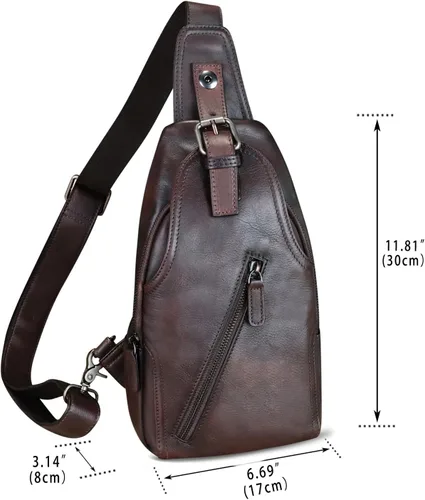 Miniatura 4 de Bolso bandolera de cuero genuino para mujeres y hombres, estilo vintage, de cuero real, a la moda, bandolera, Café
