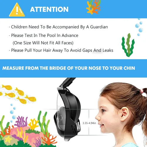 Miniatura 6 de Kids Snorkel Mask Full Face, Snorkeling Gear for Kids with Camera Mount, 180 Degree Panoramic View Snorkeling Set Anti-Fog Anti-Leak