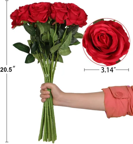 Miniatura 6 de AMZALI Flores artificiales, rosa falsa de aspecto real, tallo largo, flores artificiales de seda, decoración del hogar para ramo de novia, centros